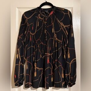 NWT Polo Lauren Ralph 
 Lauren Womens Tassel Print Top Blouse sz Med
